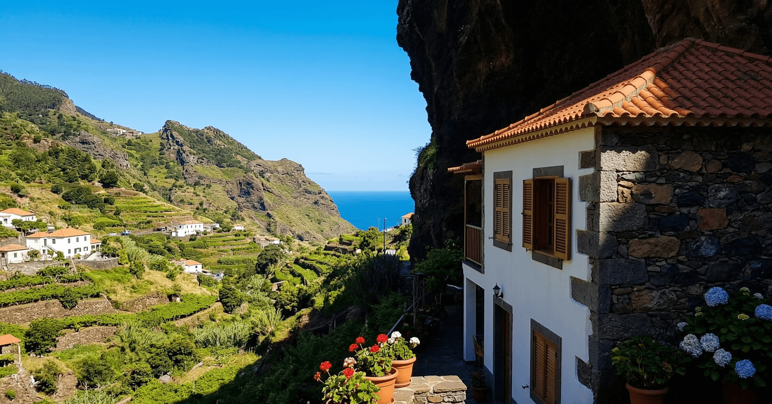Madeira coastal home and terraced landscape